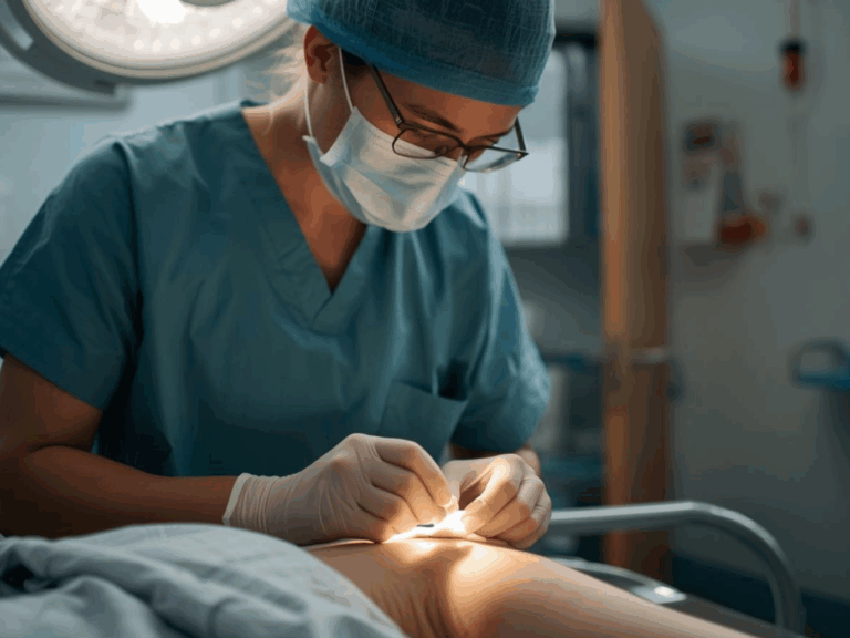 Doctor putting a bandage on after the procedure