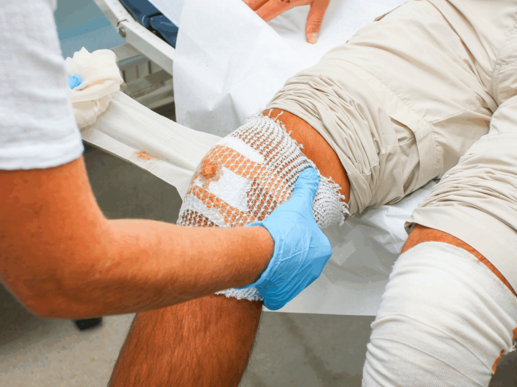 leg getting bandaged